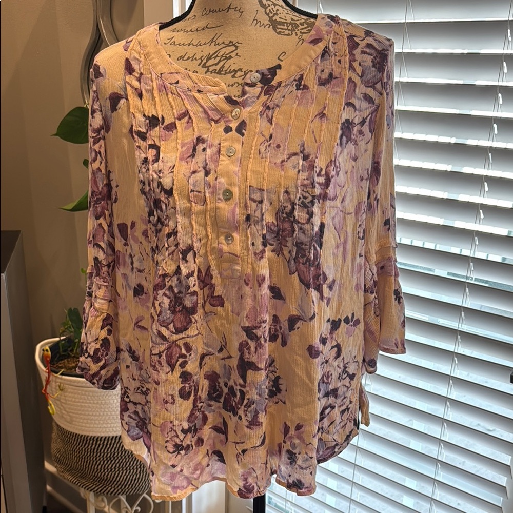 Floral Purple and Cream Women's Top
